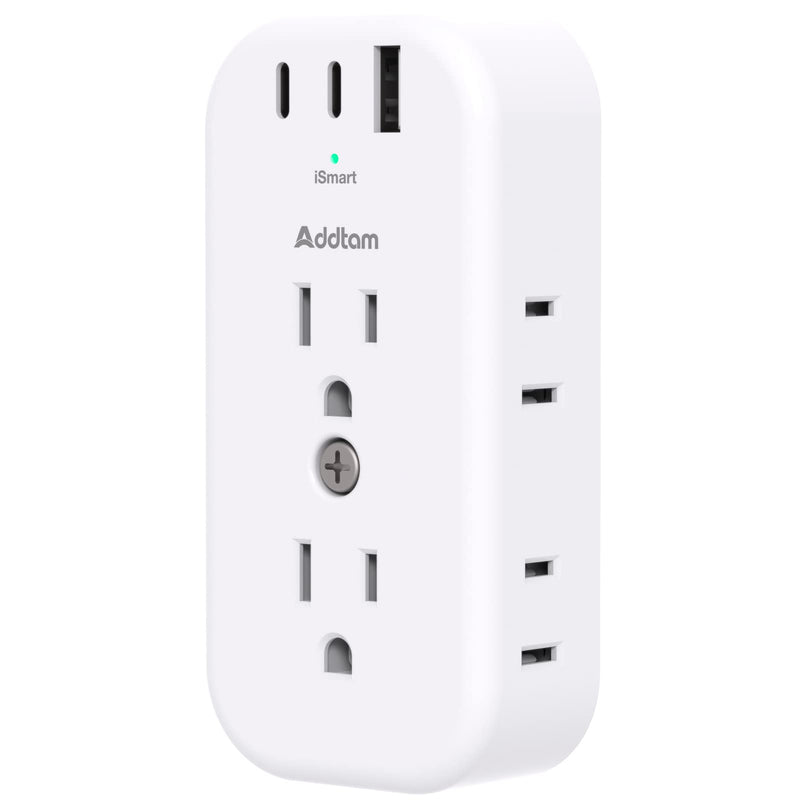 Outlet Extender Multi Plug Adapter - Addtam Electrical 6 Outlet Splitter with 3 USB Wall Charger (2 USB-C Ports), Wall Surge Protector Plug Expander for Cruise, Travel, Home, Office, Dorm Essentials