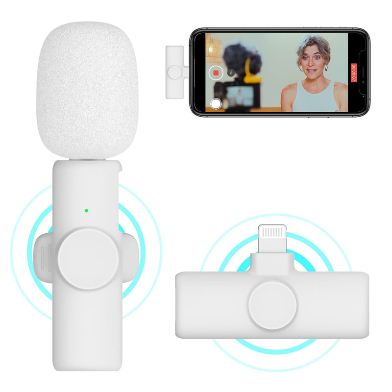 NUNUWE White Wireless Lavalier Microphone for iPhone iPad, Mini Lapel Wireless Microphone for Video Recording, TikTok Facebook Live Steam, Youtubers, Vloggers, Interview, Clip-on Plug & Play