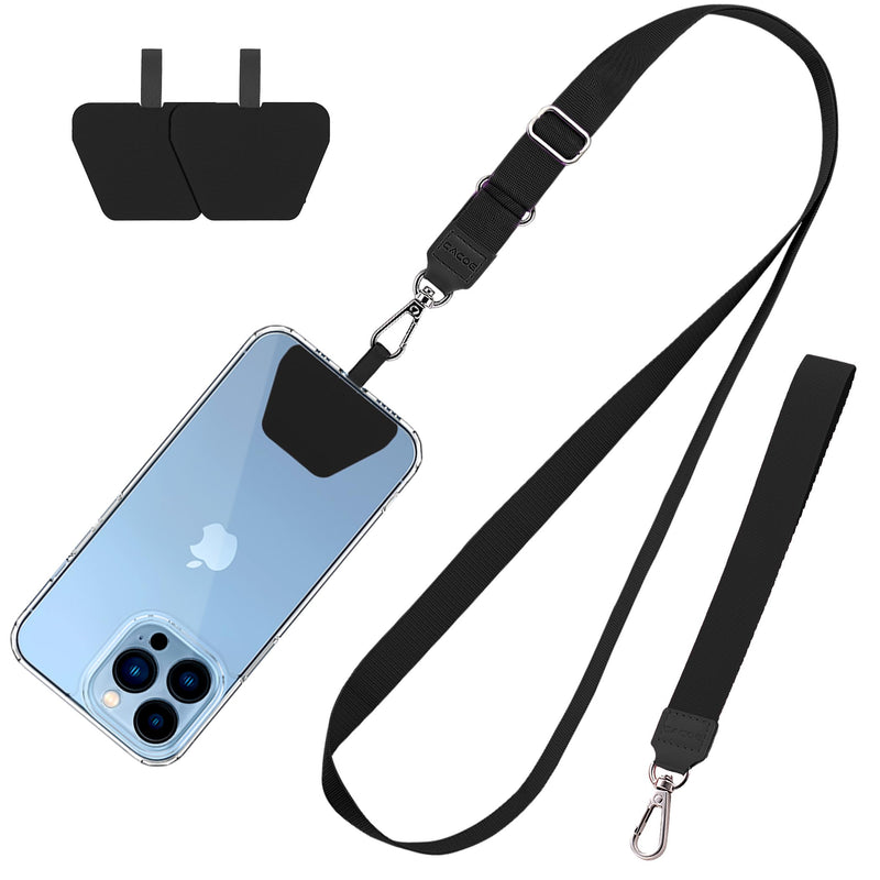 CACOE Phone Lanyard 2 Pack-1× Adjustable Neck Strap,1× Wrist Strap,2× Pads,Multifuctional Universal Crossbody Cell Phone Lanyards,Compatible with Most Smartphones(Black) Black