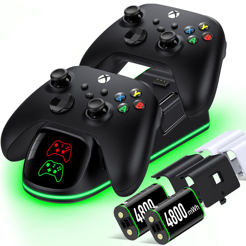 Controller Charger Station with 2x4800mWh Rechargeable Battery Packs for Xbox One/Series X|S Controller, Dual Charging Dock for Xbox One Controller Battery Pack with 4 Batteries Covers for Xbox 4800mWh