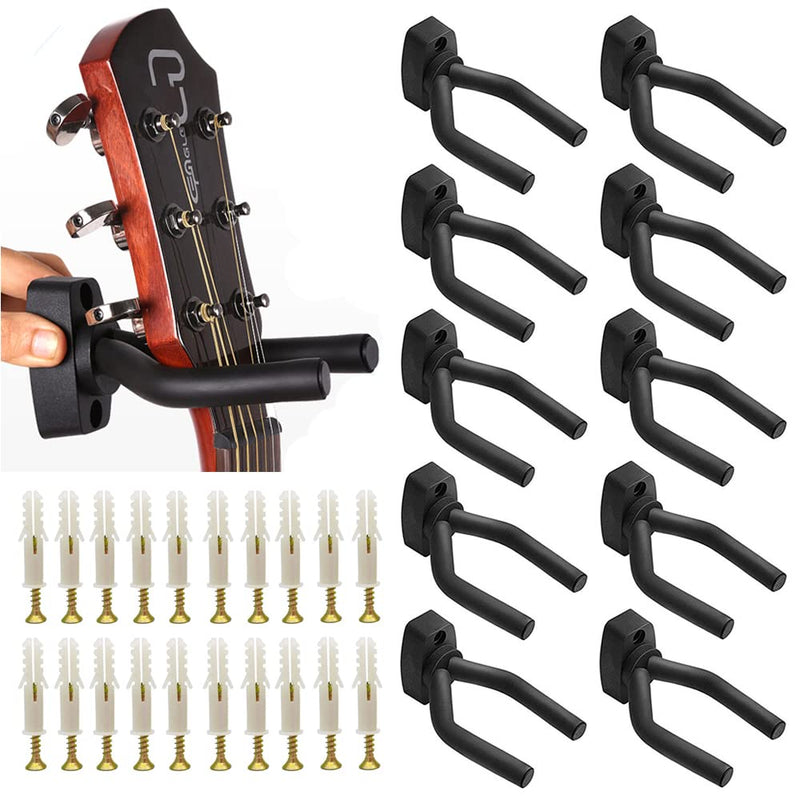 Gisedkle 10pcs Guitar Hangers, Guitar Bass Stand Wall Mount Hanger Hook with Screws, Ukulele Banjo Mandolin Electric Guitar Display Holders for Wall, Black
