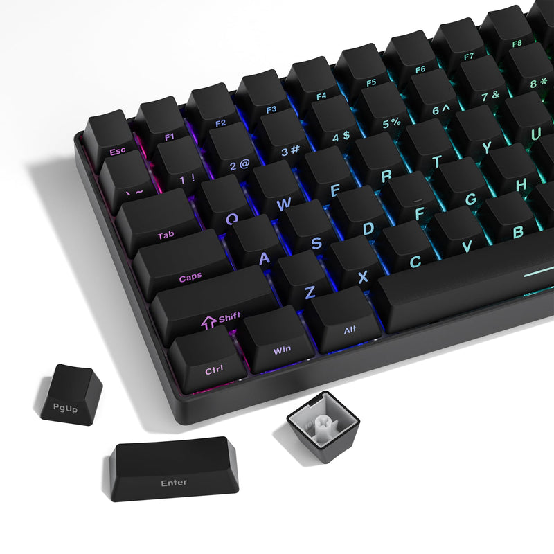 PBT Keycaps - Side Print Keycap Set, Double Shot Shine Through Custom Keycaps, Black Keycaps OEM Profile 136 Keys, Minimalist Style Phantom Keyboard Keycap for Mechanical Keyboards