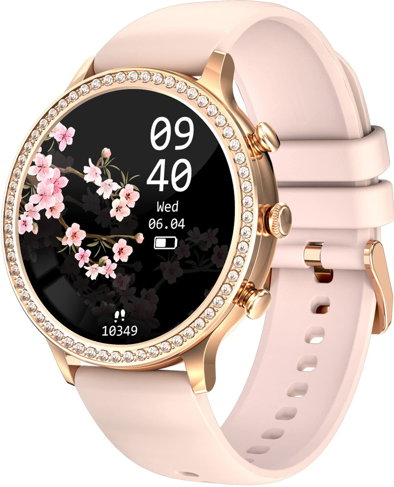 Loluka Pink Smart Watches for Women with Diamonds, Answer/Make Call Ladies Bluetooth Smartwatch for Android and iOS Phones, Rhinestone Fitness Activity Tracker Sleep Tracker Pedometer