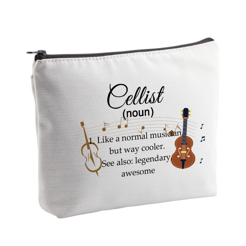 [AUSTRALIA] - Cellist Gifts Cosmetic Makeup Bag Cello Players Gifts for Cello Lovers Recital Gift for Cellist Definition Travel Zipper Bag (White) White 