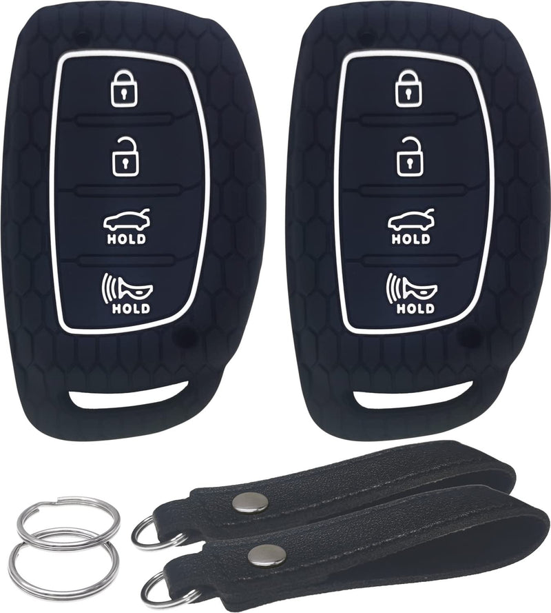 waymei Silicone Key Fob Cover Remote Keyless Case Protector Compatible with 2016-2021 Hyundai Elantra Elantra GT Ioniq Sonata Tucson SY5MDFNA433 (Black with White) 4 Buttons - Flip Fob Not Fit