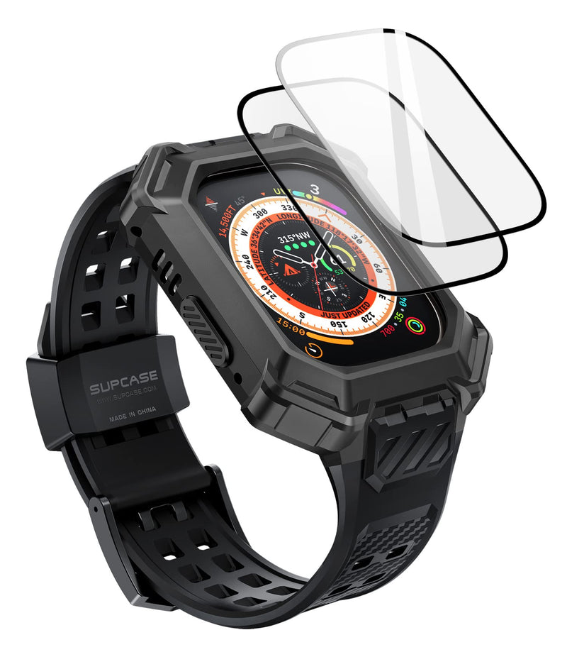 SUPCASE for Apple Watch Ultra 3/2/1 Case with 2X Screen Protector,Men,Black | Military-Grade Protection, Rugged Metal Cover with Adjustable Strap Band, Compatible with Wireless Chargers, UB Pro XT Black