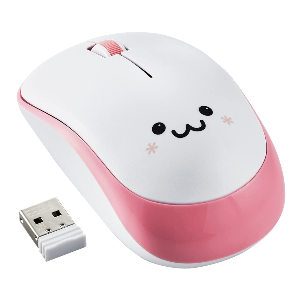 ELECOM 2.4G Wireless, Portable Mobile Smiley-Face Mouse for Right/Left Handed Use, IR LED, 1200 DPI 2.5 Years Long Battery Life, Silent Click (M-IR07DRSPF1-G) pink/white