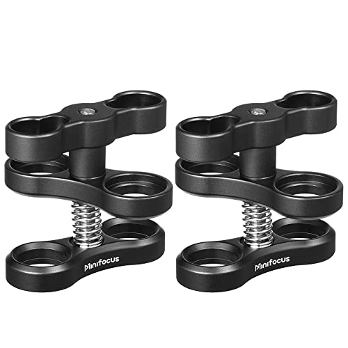 MINIFOCUS 2PCS 1'' Aluminum Ball Clamp Mount for Underwater Diving Light Arms Tray System, Photography Diving Camera, 360° Clip Adapter Bracket for Action Camera Flashlight Arms System 2 Pcs 2 Holes