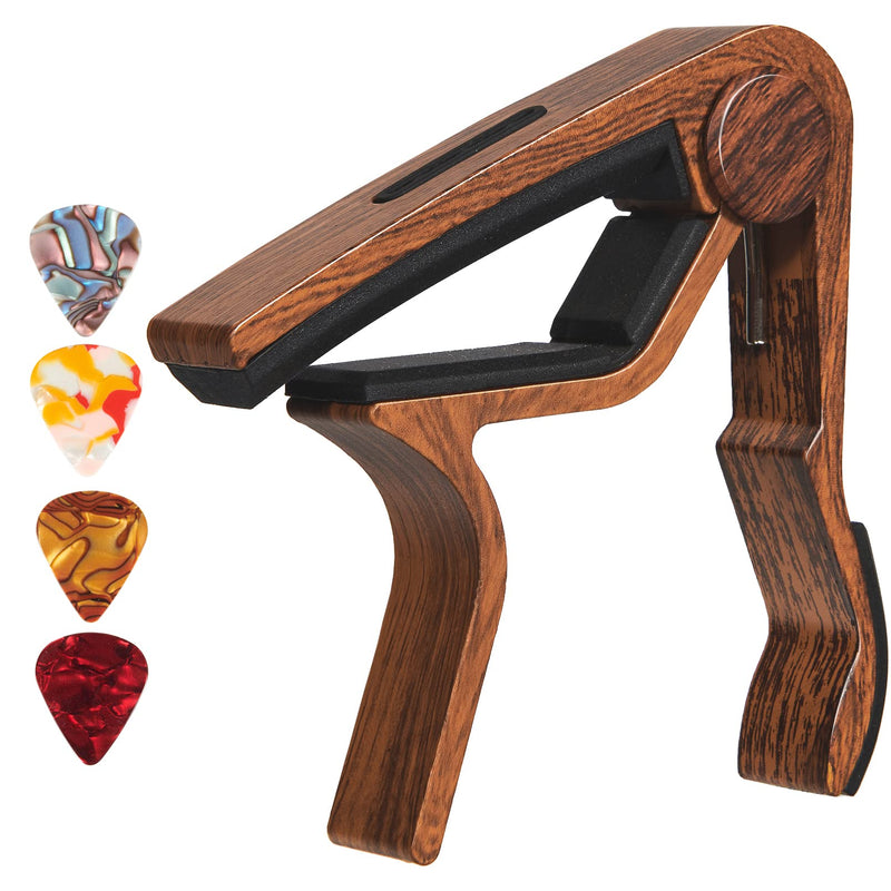 Capo Guitar Capo with Pick Holder for Acoustic and Electric Guitar, Ukelele, Bass, Banjo with Guitar Picks (rose wood) rose wood