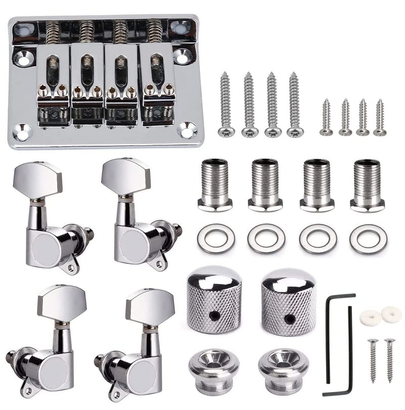 4-String Guitar Replacement Part for 4 String Cigarbox Electric Guitar Bass Inclued Top-Loading Hardtail Bridge Tuning Pegs Keys Control Knobs Strap Locks Screws Washers Chrome
