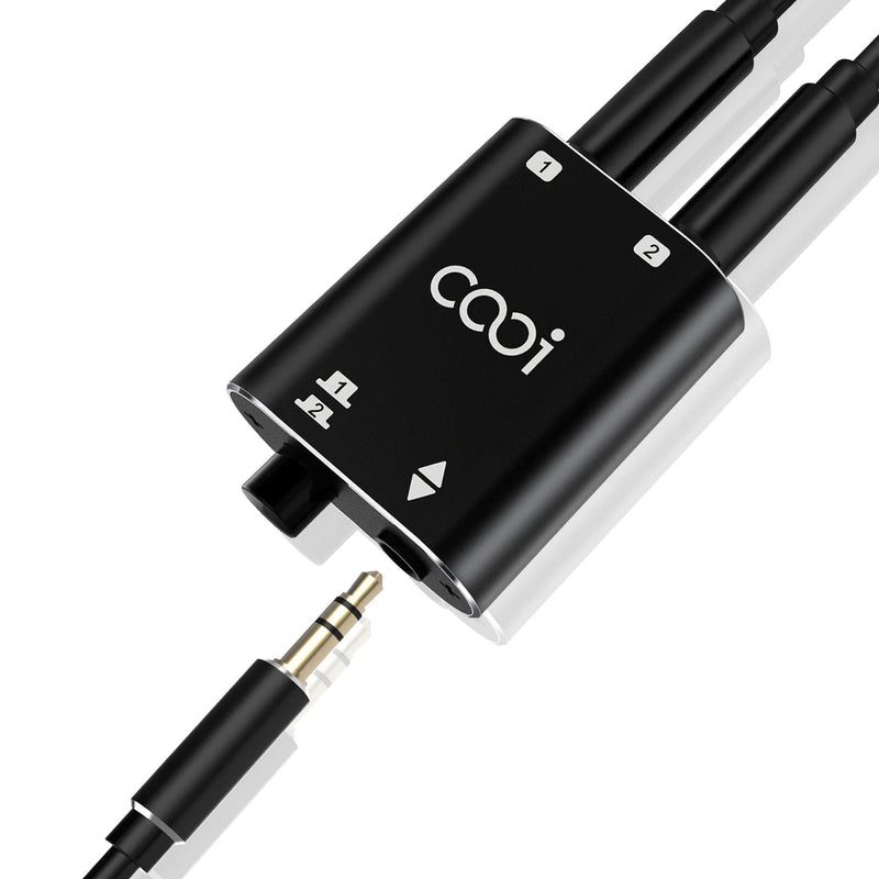 3.5mm Stereo Audio Switcher（1 in 2 Out /2 in 1 Out） with 3.5mm Audio Cable, 2 Ports AUX Audio Speaker Selector for PC Phone Laptop Headphone