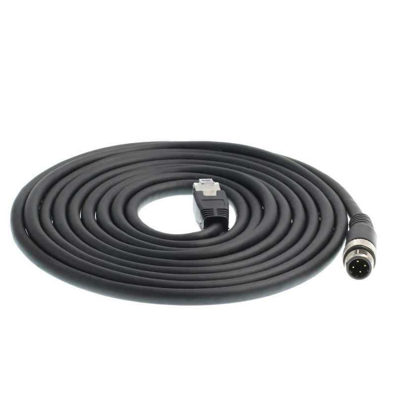 M12 4pin D-Code Male to RJ45 Ethernet Connector CAT6 Shielded Cable for Profinet & Ethernet/IP Networks Black 5M
