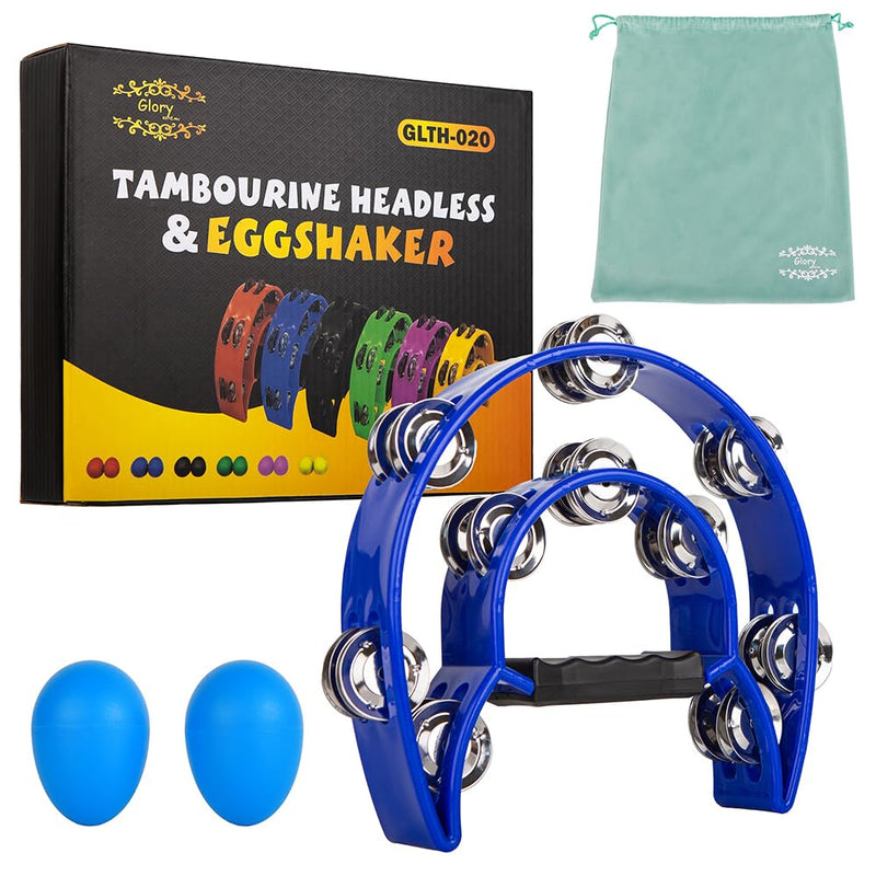 [AUSTRALIA] - Glory Double Row Tambourine, Half Moon Double Row Metal Jingles Hand Held Instruments Percussion with Handle Grip, Tambourines for Adults, Party,Gift,Blue Blue 