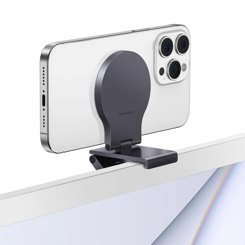 Stouchi Continuity Camera Mount for Desktop Monitor, iMac Compatible iPhone Webcam Mount with Mag-Safe for Mac Desktops and Displays, Apple TV 4K iMac/Monitor Grey