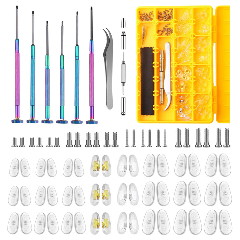 Eyeglass Nose Pads, 24 Pairs of Screw-in Glasses Nose Pads, Upgraded Magnetic Eyeglass Repair Kit with Precision Precision Screwdriver Set, Screws, Tweezer for Travel, Birthday Gift, Christmas Upgrade