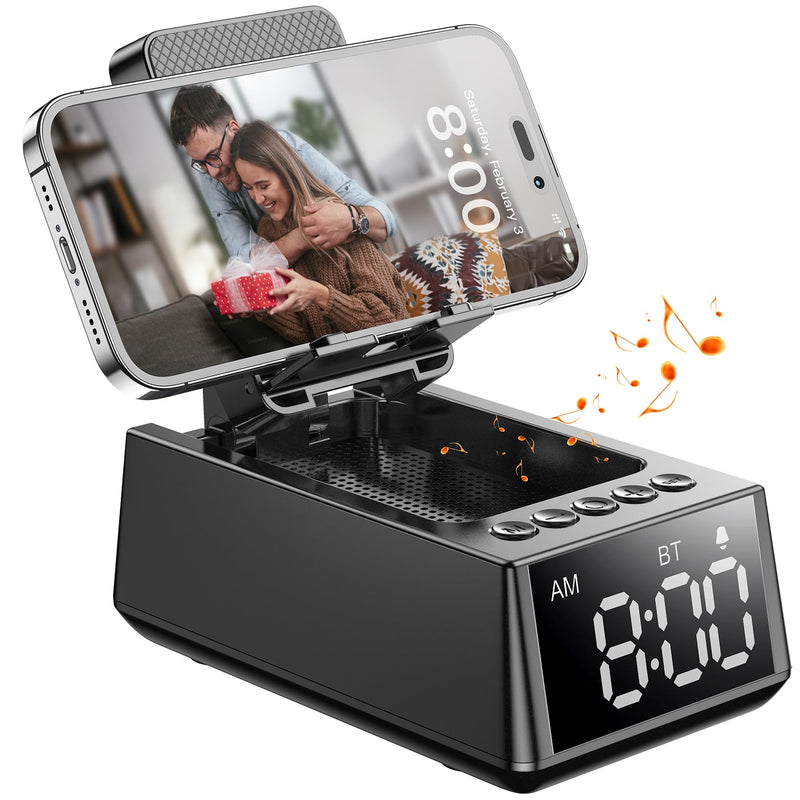 Gifts for Him, Her, Cell Phone Stand Bluetooth Speaker, Cool Tech Kitchen Gadgets Adjustable Phone Holder, Birthday for Men Women Dad Who Want Nothing Black