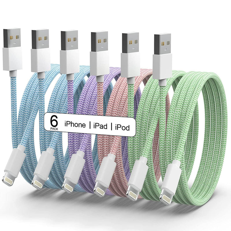 iPhone Charger [Apple MFi Certified] 6Pack 3/3/6/6/6/9 FT Long Lightning Cable Fast USB Charging High Speed Data Cord Compatible iPhone 14 13 12 11 Pro Max XR XS X 8 7 6 Plus SE - Pastel Cute Colors