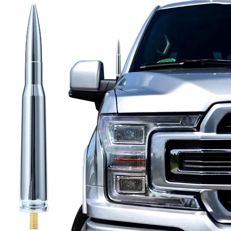 50 Cal Truck Chrome Bullet Antenna Fit for Ford F150 F250 F350 Raptor/Dodge RAM 1500 2500 3500/Chevrolet Silverado & GMC Sierra-Short Replacement Antenna 1990 - Current (Chrome)