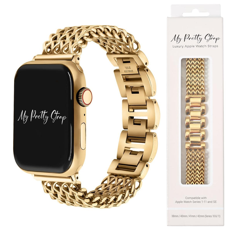 Compatible Apple Watch Band for Women, Stainless Steel- Fits Most Wrists | Series 1-11, SE and Ultra- iWatch Replacement Strap, Easy Resizing- No Tool Needed- Metal Fashion Watch Band Mermaid Gold 38MM / 40MM/ 41MM / (Series 10& 11 - 42 MM)