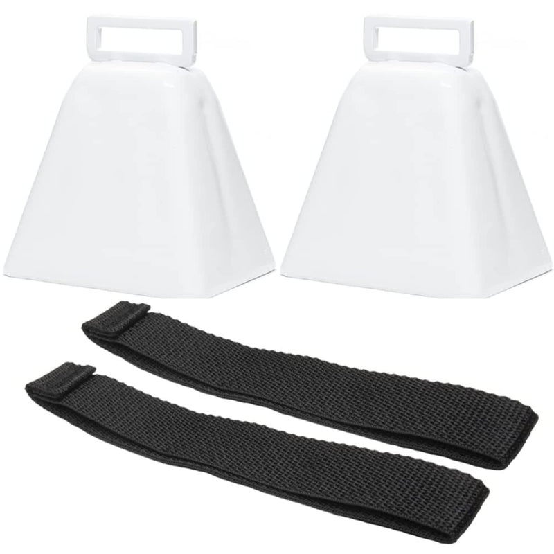 Long Distance Cow Bells 10LD (White & White) | Christmas Bells | Made from Steel | Loud Noise Makers | w/White Strap Around The Handle | Easier to Hold | Made in CT, USA 2 Pack White White
