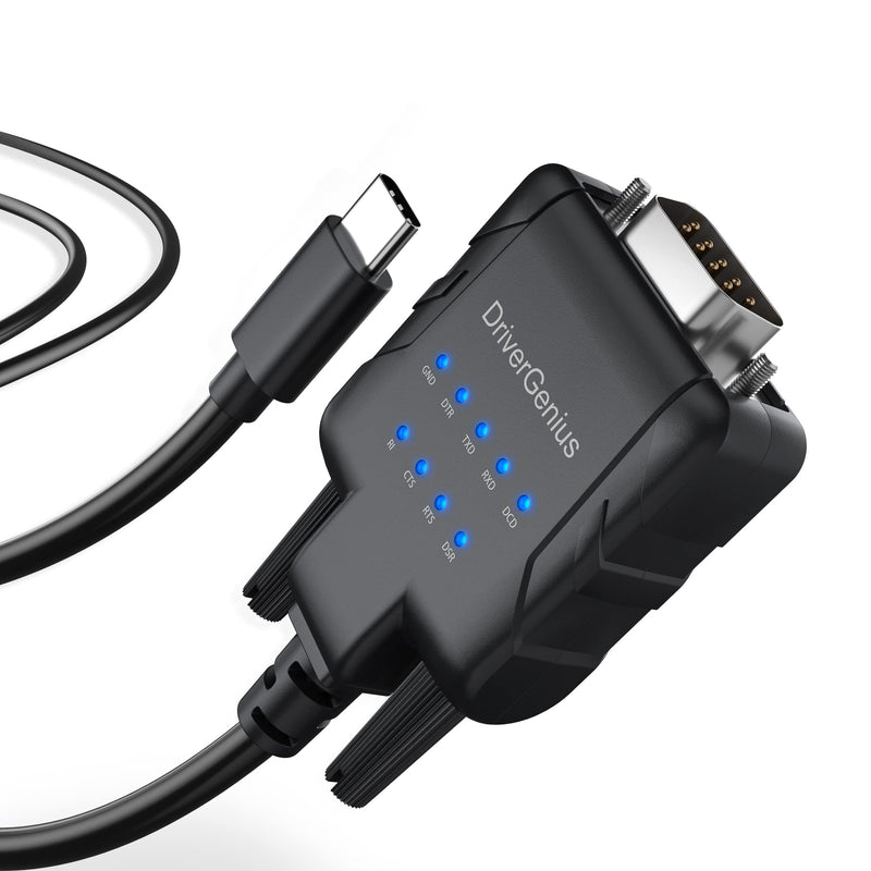 DriverGenius USB232A-E-C, USB Type-C to RS232 DB9 Serial Converter with 9 x LEDs (M/M, 3ft/1m) USB-C