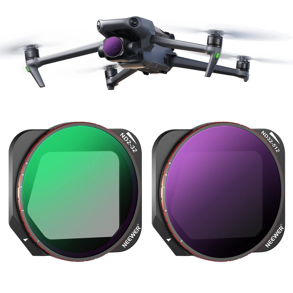 NEEWER Variable ND Filter Set Compatible with DJI Mavic 3 Classic, 2 Pack ND2-32(1-5 Stops) & ND32-512(5-9 Stops) Variable Neutral Density Filters, Multi Coated HD Optical Glass/Aluminum Frame