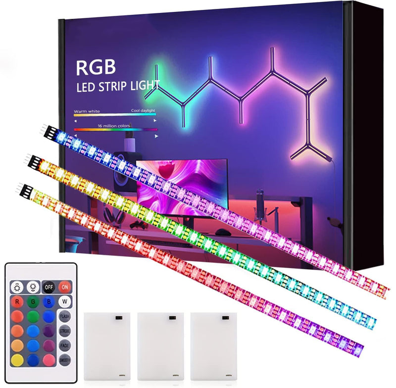 [AUSTRALIA] - Battery Powered LED Strip Lights, Wireless RGB LED Strip Lights with 24 Keys Remote Control, 20 inch x 3 Pack for Kitchen Under Cabinet Lighting, Shelves, Under Counter, Closet, Cordless Click Light RGB 3Pack 