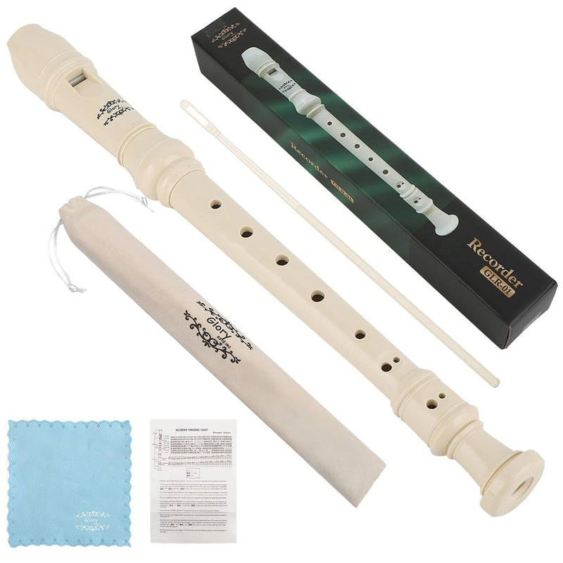 Glory Soprano Recorder Instrument for Beginner, German Fingering C Key Recorder Instrument,Beige Beige