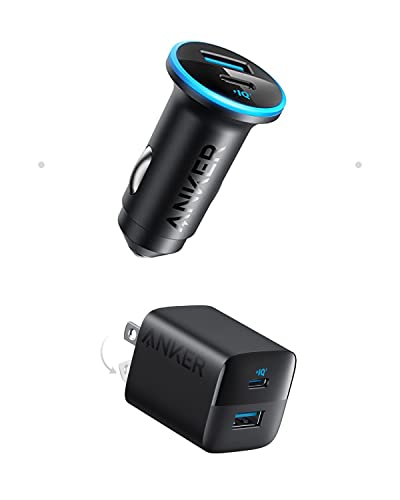 Anker 323 Compact Car Phone Charger and 323 (USB,Type C) 2 Port Compact Charger with Foldable Plug