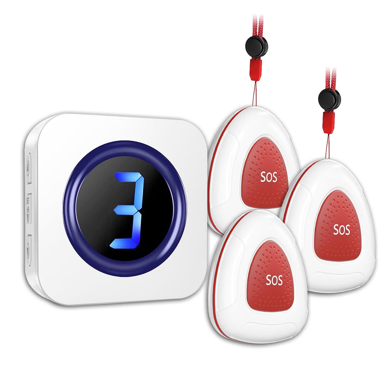 Wireless Caregiver Pager Call Button Nurse Call System 900Ft with LED Number Display for Elderly/Patient/Disabled at Home/Hospital/Clinic doorbell(3 SOS Waterproof Call Button & 1 Receiver)