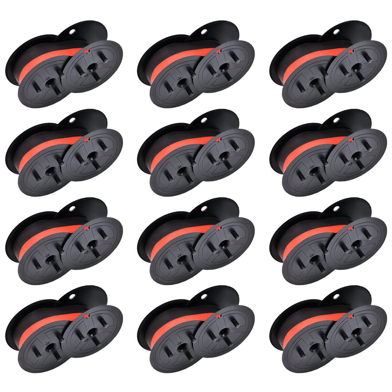 12 Pack Calculator Ribbon Replacement for GR24BR Porelon 11216 Universal Twin Spool Ribbon Compatible with Sharp El-1197 PIII,Canon Mp11dx Printer (Black and Red) GR24 12P