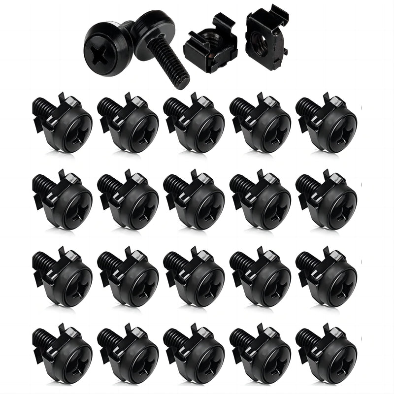 M6 Cage Nuts and Screws Assortment Set Rack Mount Screws and Square Insert Nuts for Server Shelves Cabinets (20PACK) 20PACK