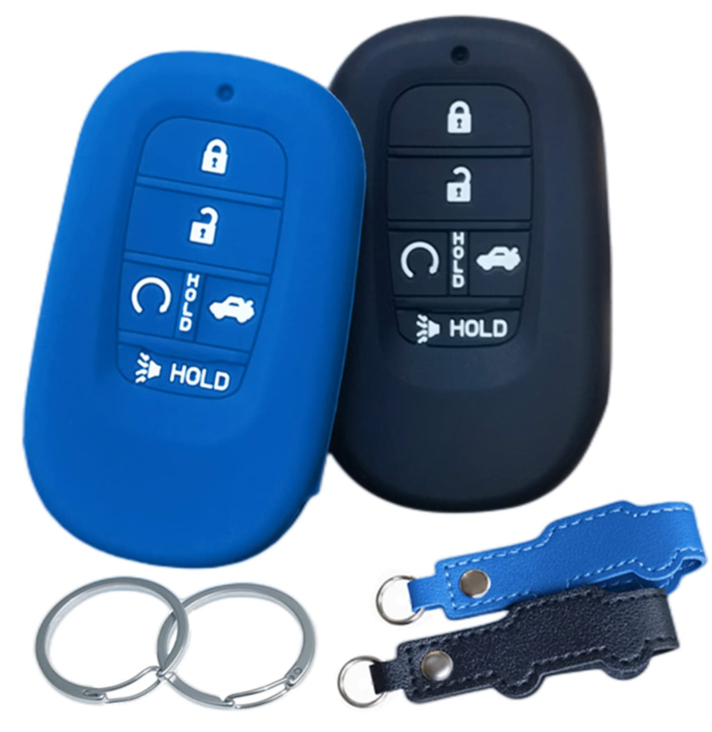 RUNZUIE 2Pcs Silicone Remote Key Fob Cover for 2022 2023 Honda Accord Civic HR-V CR-V Sport SI EX EX-L Touring 5 Button (Black/Blue) Black/Blue