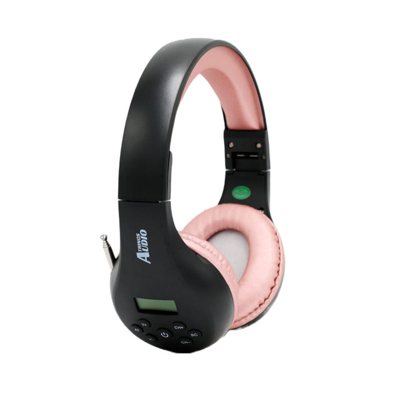 Things Audio Portable Personal FM Radio Headphones Pull-Out Antenna for Great Reception, Walking, Jogging, Relaxing, School, Talk Radio - Powered by 2AA Batteries (Not Included) (Black & Pink) Black & Pink
