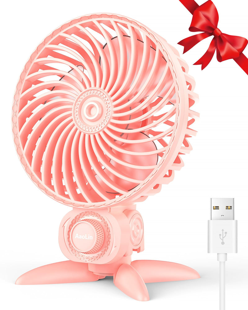 USB Small Fan, Desk Fans with CVT Variable Speeds, Strong Cooling Airflow, Quiet Portable, Desktop Mini Personal Fan for Room, Home,Office, Bedroom-USB Powered Pink
