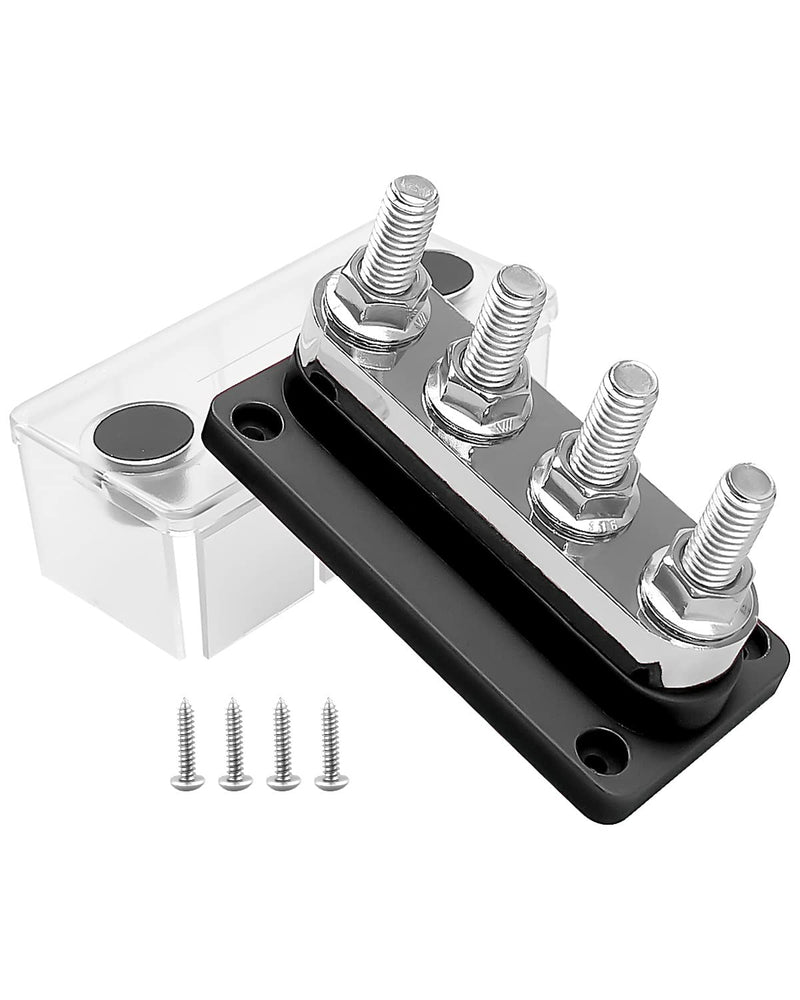 Marine Battery Bus Bar 12-48V 600A, M10 Studs Copper Terminal Block Black | Heavy Duty Power Distribution Block with Waterproof Cover, High Current Busbar for RV, Boat, Truck, Yacht and Trailer