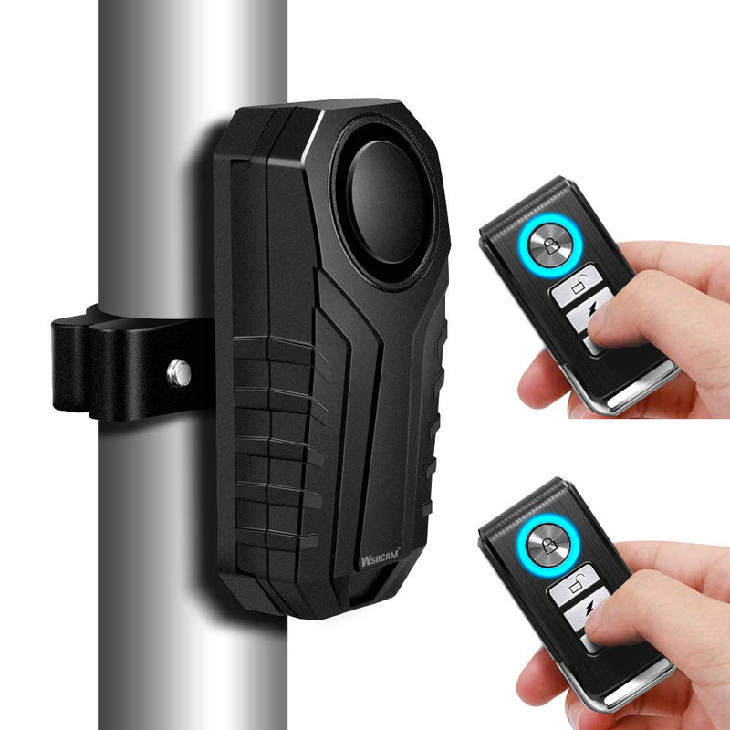 WSDCAM Anti-Theft Bike Alarm with Mount, 113dB Burglar Vibration Motorcycle Bicycle Alarm Security System Waterproof Cycle Bike Alarm with 2 Remotes