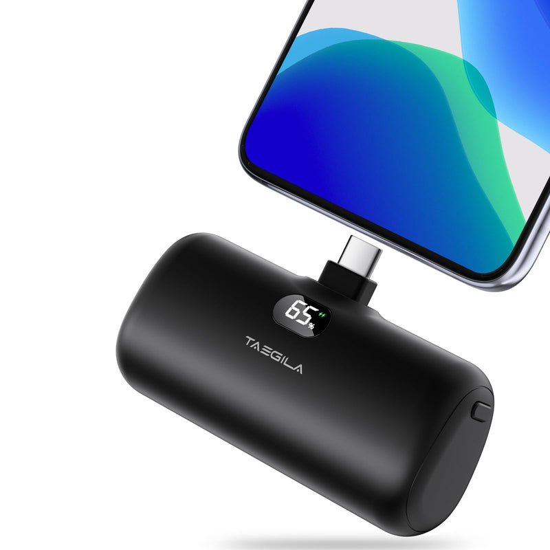 Taegila Portable Charger Android USB Type C Power Bank 5000mAh, Mini Cell Phone Battery Pack with Built-in Cable & LCD Display for All Android Phone/Samsung Galaxy S22,S21/Note/Moto/LG/Pixel/Nexus