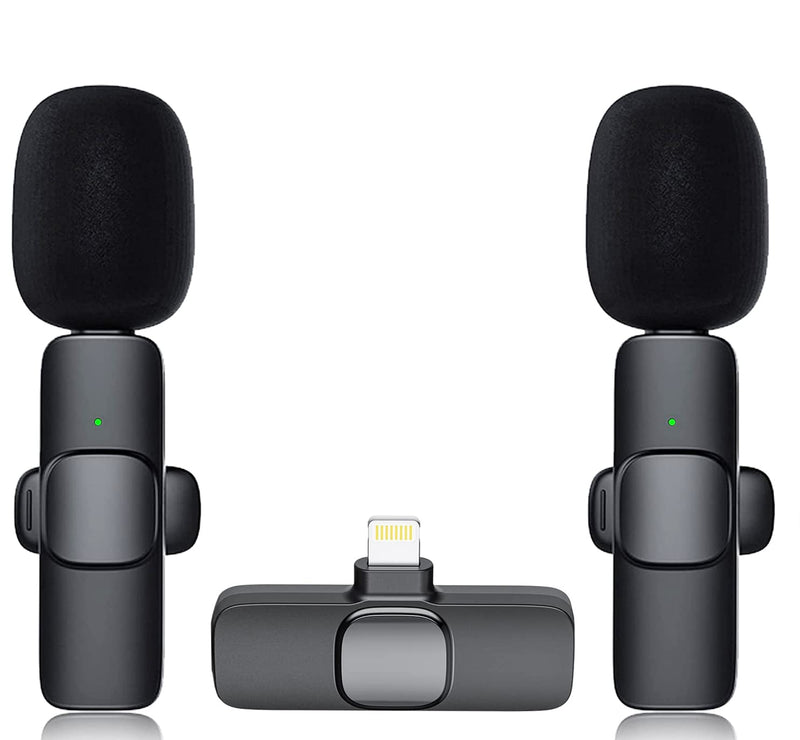 2 Pack Professional Wireless Lavalier Microphone for iPhone iPad, Lapel Mics Plug-Play Noise Reduction Clip on Lapel Mic for YouTube, Recording, Vlogging, Facebook Live Only for iPhone/ iPad 1RX+2TX