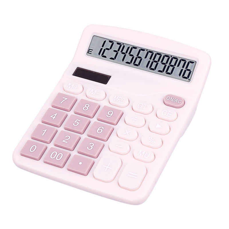 Cute Pink Desktop Calculator with Big Buttons, Dual Power Source, Solar and Battery, Large Display Screen - Perfect for Office, Teachers, and Students (Pink)
