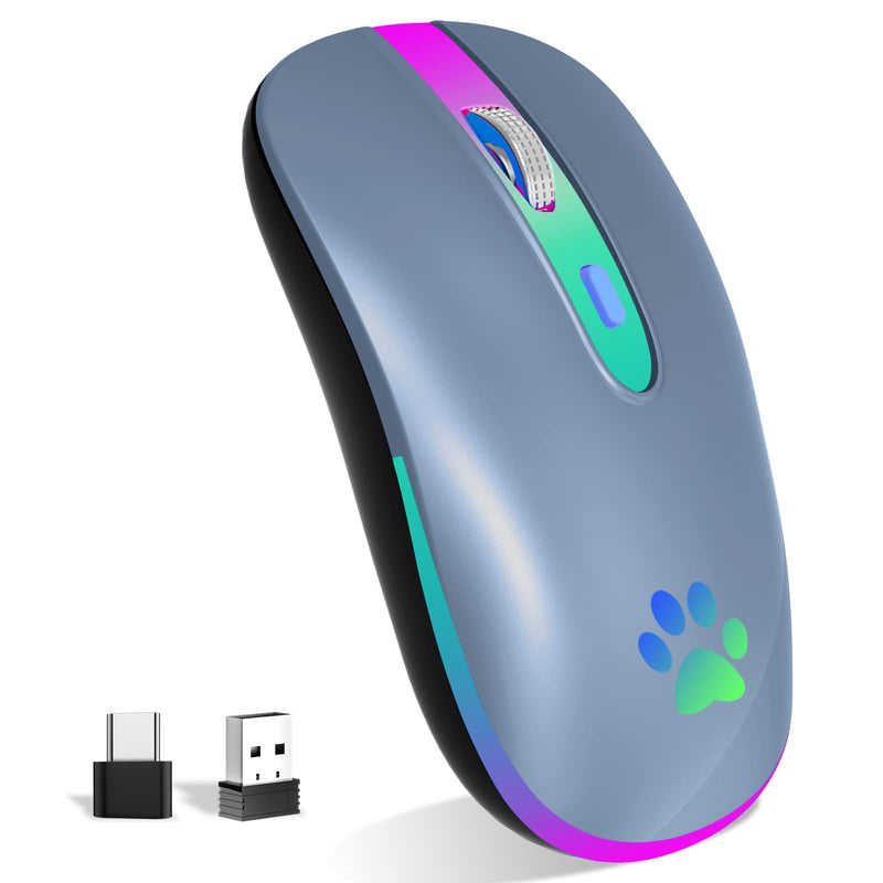 [AUSTRALIA] - FUWANG Wireless Mouse,Rechargeable LED Wireless Bluetooth Mouse,Portable USB Optical 2.4G Wireless Bluetooth Two Mode Computer Mice with USB & Type-c Receiver(Blue) blue 