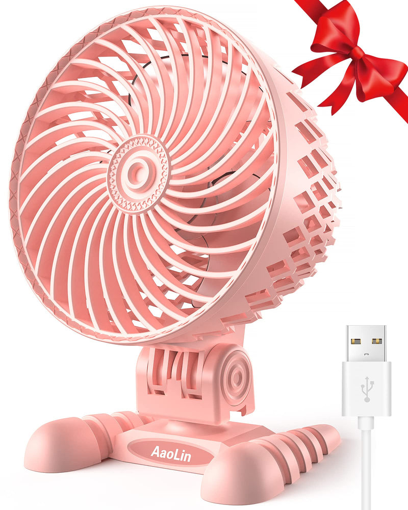 USB Desktop Small Fan, Stepless Speed Adjustment with Multiple Speed Levels, Portable Plug-in Personal Mini Fan,Quiet Powerful Airflow,Suitable for Office Home Dormitory Bedroom, 4.9 Feet Long Cable Pink
