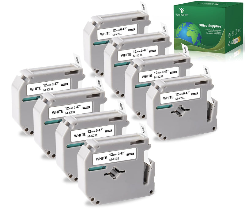[AUSTRALIA] - YUANQIMM M-K231 Compatible with Brother M Tape 12mm 0.47 Black on White MK231 M-K231S M231 M-231 Label Tape Refills Replacement for Brother PTouch Label Maker PT-65 PT-90 PT-M95 PT-80 Printer, 8 Pack 