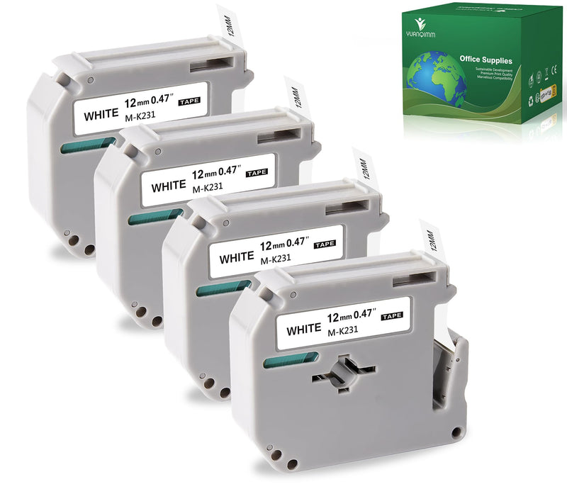 [AUSTRALIA] - YUANQIMM 4 Pack MK231 M-K231 Compatible with Brother 12mm 0.47 M Tape Refills Black on White M231 M-231 M-K231S Label Tape for PTouch Label Maker PT-M95 PT-65 PT-80 PT-90 Printer 