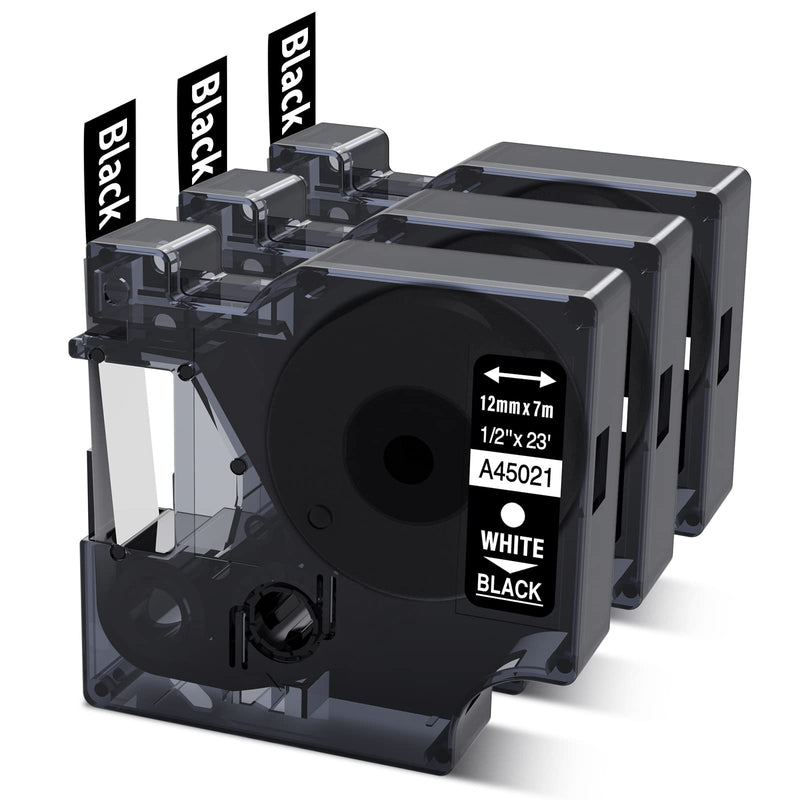 COLORWING Compatible Dymo White on Black Label Tape D1 45021 Permanent Polyester Label Maker Refills S0720610, 1/2Inch x 23Ft, for Dymo LabelManager 160 210D 280 360, 3-Pack