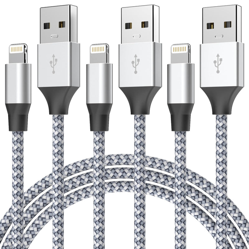 [AUSTRALIA] - Durable iPhone Charger Cord 6FT 3Pack [Apple MFi Certified] Lightning Cable Nylon Braided iPhone Cord Fast Charging iPhone Cable Compatible with iPhone 14/13/12 Pro Max/12Pro/11 Grey&White1 