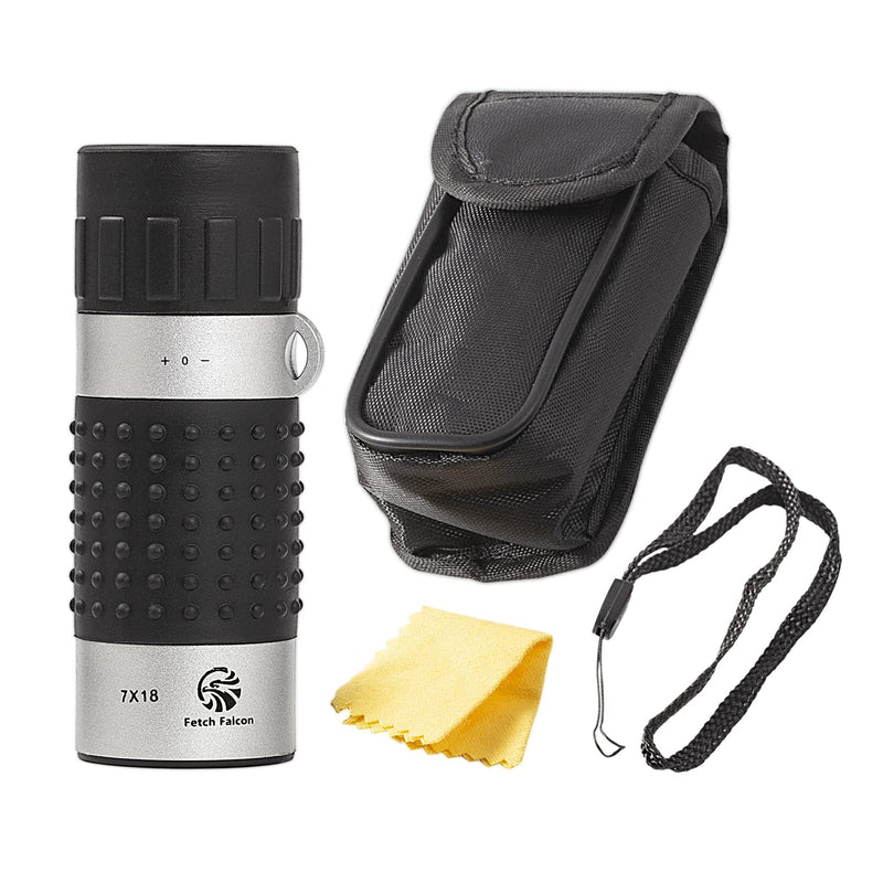 Fetch Falcon 7X18 HD FMC BAK4 Pocket Monocular (2023 Third Generation, High Powered Ultra Light Compact Monocular) Ideal Handheld Telescope for Adults and Kids (Silver) Silver