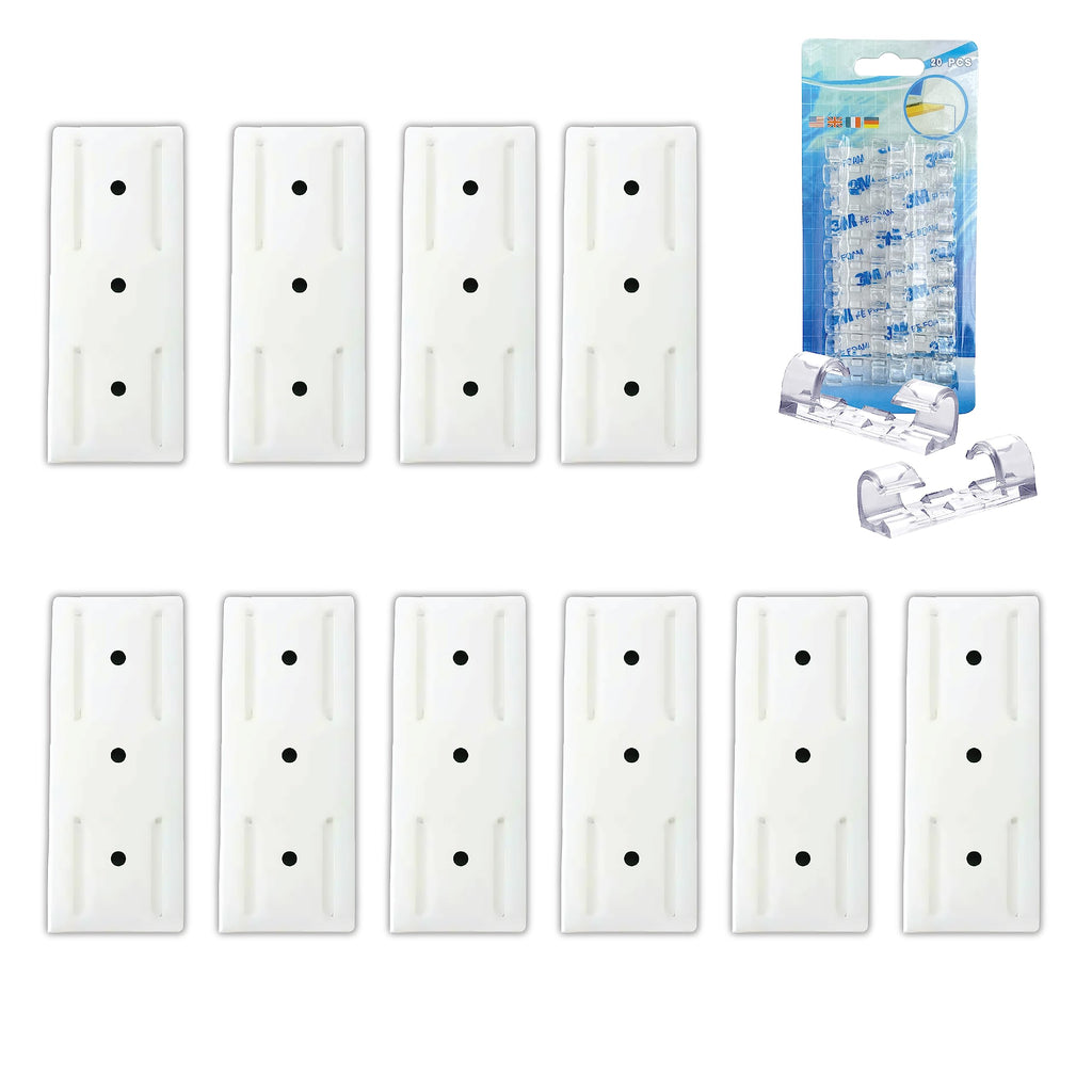 365Home 10-Pack Adhesive Punch-Free Socket Holder, Self Adhesive Desktop Socket Fixer, Power Strip Holder Wall Mount with 20 Pcs Cable Organizer Clips, Suitable for WiFi Routers, Remote Controls 10-Pack Socket Holder & 20 Pcs Cable Organize Clip