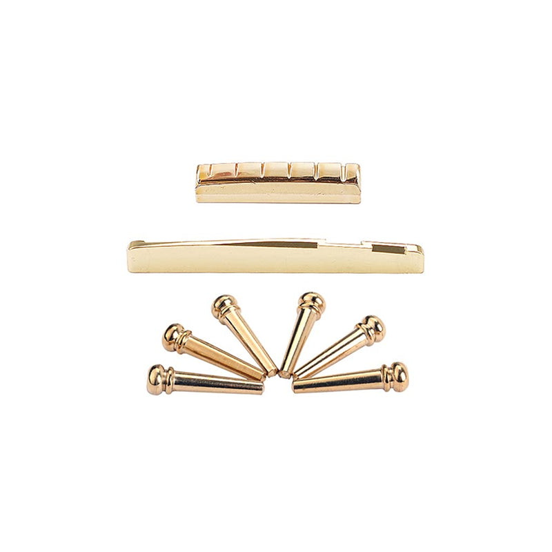 Acoustic Guitar Bridge Pins, Brass Guitar Bridge Saddle Nut Set for 6 String Guitar Replacement Parts