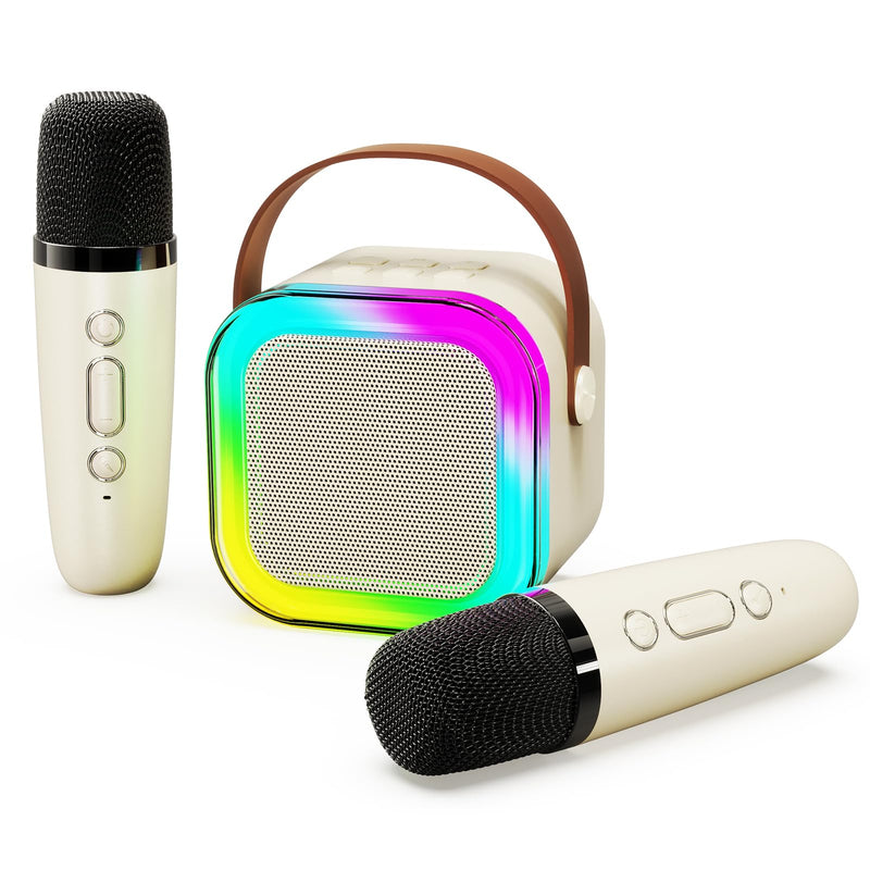 [AUSTRALIA] - Portable Karaoke Machine with 2 Wireless Microphone, Mini Portable Bluetooth Speaker with Wireless Microphone, Gifts for Kids Age 4-12, Boys, Girls, Adults, Party, Home KTV, Outdoor, Travel (Beige) Beige 